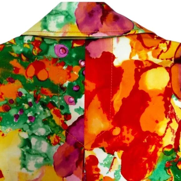 St. John Womens Jacket Sz 6 Bright Zebra Multicolors Orange Silk Floral - Picture 7 of 12